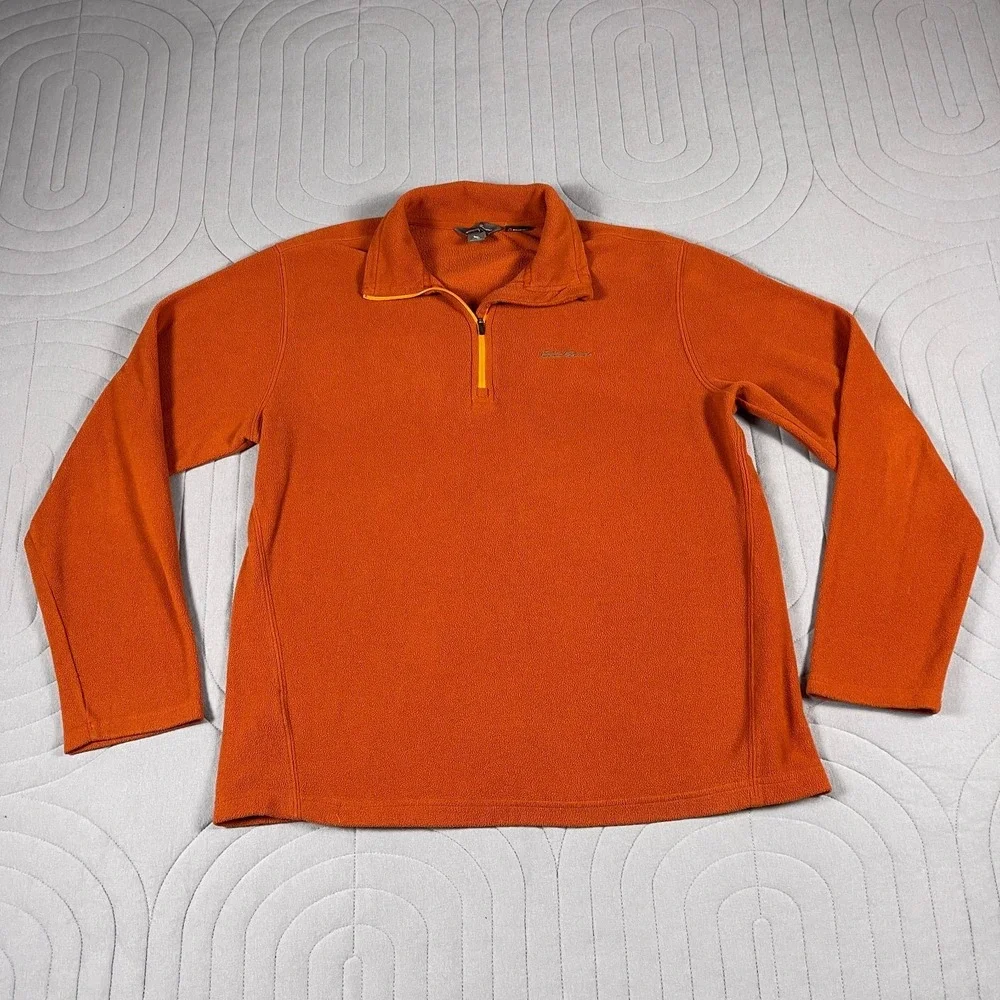 Eddie Bauer Men's Fleece 1/4 Zip Pullover Sweatshirt Size Medium Orange Polartec